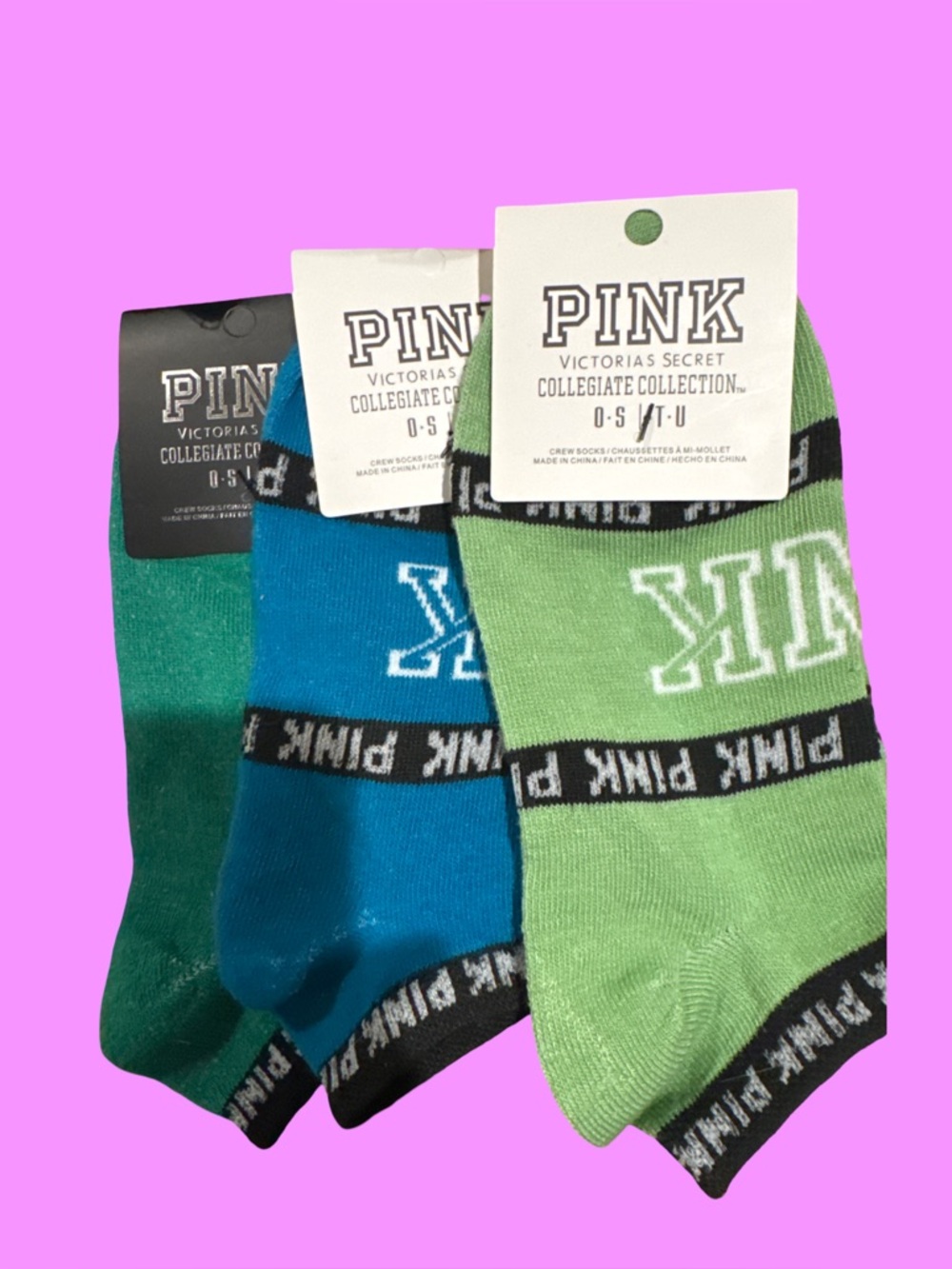 PINK Victoria's Secret Green, Teal & Blue Ankle Socks 3-Pack